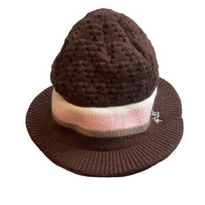 Vintage Split Knitted Winter Bucket Logo Hat Beanie Made In USA One Size